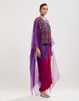 Purple Hand Embroidred Cape with Ombre Skirt and Inner