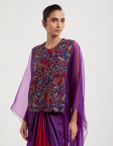 Purple Hand Embroidred Cape with Ombre Skirt and Inner
