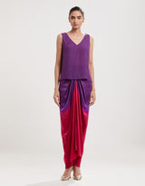 Purple Hand Embroidred Cape with Ombre Skirt and Inner