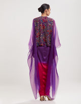 Purple Hand Embroidred Cape with Ombre Skirt and Inner