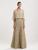 Beige Embroidered Skirt with Loose Fit Shirt