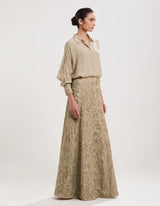 Beige Embroidered Skirt with Loose Fit Shirt