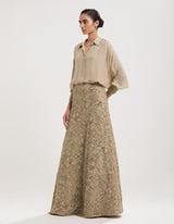 Beige Embroidered Skirt with Loose Fit Shirt