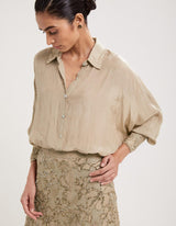 Beige Embroidered Skirt with Loose Fit Shirt