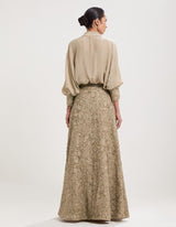 Beige Embroidered Skirt with Loose Fit Shirt