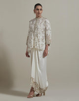 Ivory Embroidered Kaftan Top With Drape Skirt