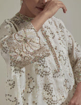 Ivory Embroidered Kaftan Top With Drape Skirt