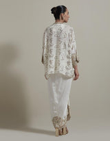 Ivory Embroidered Kaftan Top With Drape Skirt