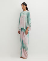 Multicolor Printed Poncho Top with Cowl Skirt