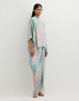 Multicolor Printed Poncho Top with Cowl Skirt