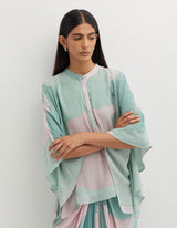 Multicolor Printed Poncho Top with Cowl Skirt