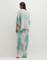 Multicolor Printed Poncho Top with Cowl Skirt