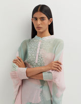 Multicolor Printed Poncho Top with Cowl Skirt