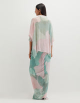 Multicolor Printed Poncho Top with Cowl Skirt