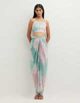 Multicolor Cape with Bustier Paired with Pleated Skirt