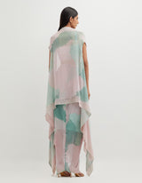 Multicolor Cape with Bustier Paired with Pleated Skirt