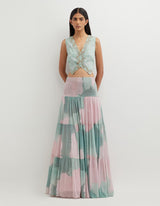 Multicolor Waist Coat with Tiered Printed Skirt