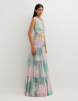 Multicolor Waist Coat with Tiered Printed Skirt