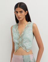 Multicolor Waist Coat with Tiered Printed Skirt