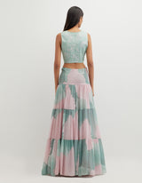Multicolor Waist Coat with Tiered Printed Skirt