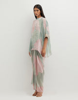 Multicolor Printed Poncho Top with Cowl Skirt