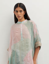 Multicolor Printed Poncho Top with Cowl Skirt
