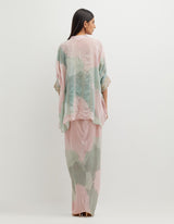 Multicolor Printed Poncho Top with Cowl Skirt