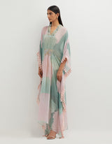 Multicolor Printed Long Dress with Hand Embellishement