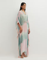 Multicolor Printed Long Dress with Hand Embellishement