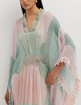 Multicolor Printed Long Dress with Hand Embellishement