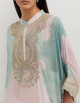 Multicolor Printed Tunic with Hand Embellishement Paired with Lycra Pants