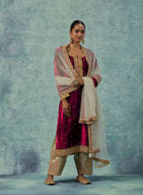 Maroon Silk Velvet Kurta with Salwar Set