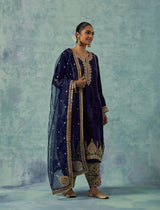 Navy Blue Silk Velvet Kurta with Salwar Set