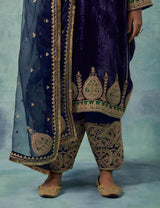 Navy Blue Silk Velvet Kurta with Salwar Set