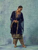 Navy Blue Silk Velvet Kurta with Salwar Set