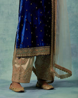 Navy Silk Velvet Kurta with Salwar Set