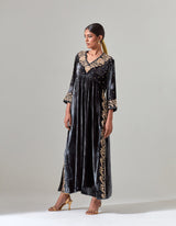 Black Silk Velvet Kurta Set with Zardosi Hand Embroidery