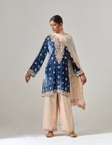 Sku Blue Silk Velvet Kurta Set with Zardosi Hand Embroidery