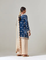 Sku Blue Silk Velvet Kurta Set with Zardosi Hand Embroidery