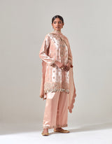 Salmon Silk Velvet Kurta Set with Zardosi Hand Embroidery