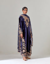 Navy Silk Velvet Kurta Set with Zardosi Hand Embroidery