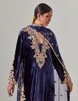 Navy Silk Velvet Kurta Set with Zardosi Hand Embroidery