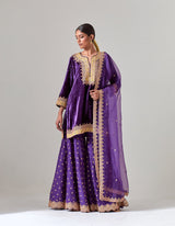 Purple Silk Velvet Sharara Set with Gota Marorri Hand Embroidery