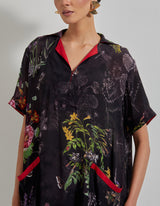 Black Botanical Tunic with Poplin Lycra Pants