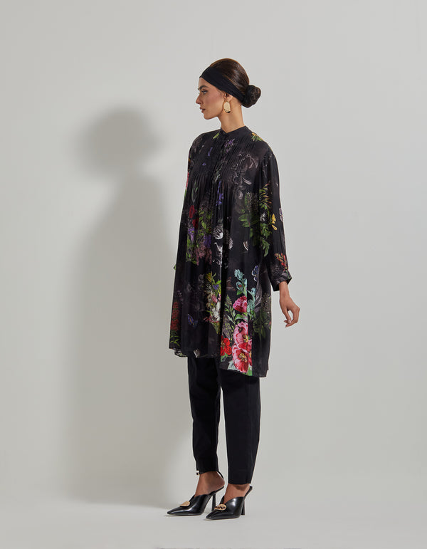 Black Botanical Tunic with Cotton Lycra Pants