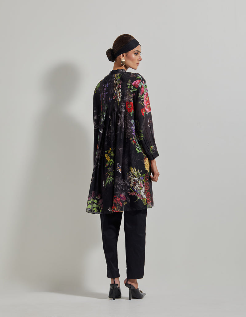 Black Botanical Tunic with Cotton Lycra Pants