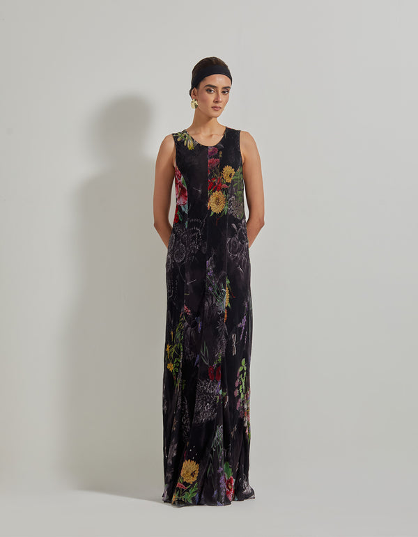 Black Botanical Panelled Dress