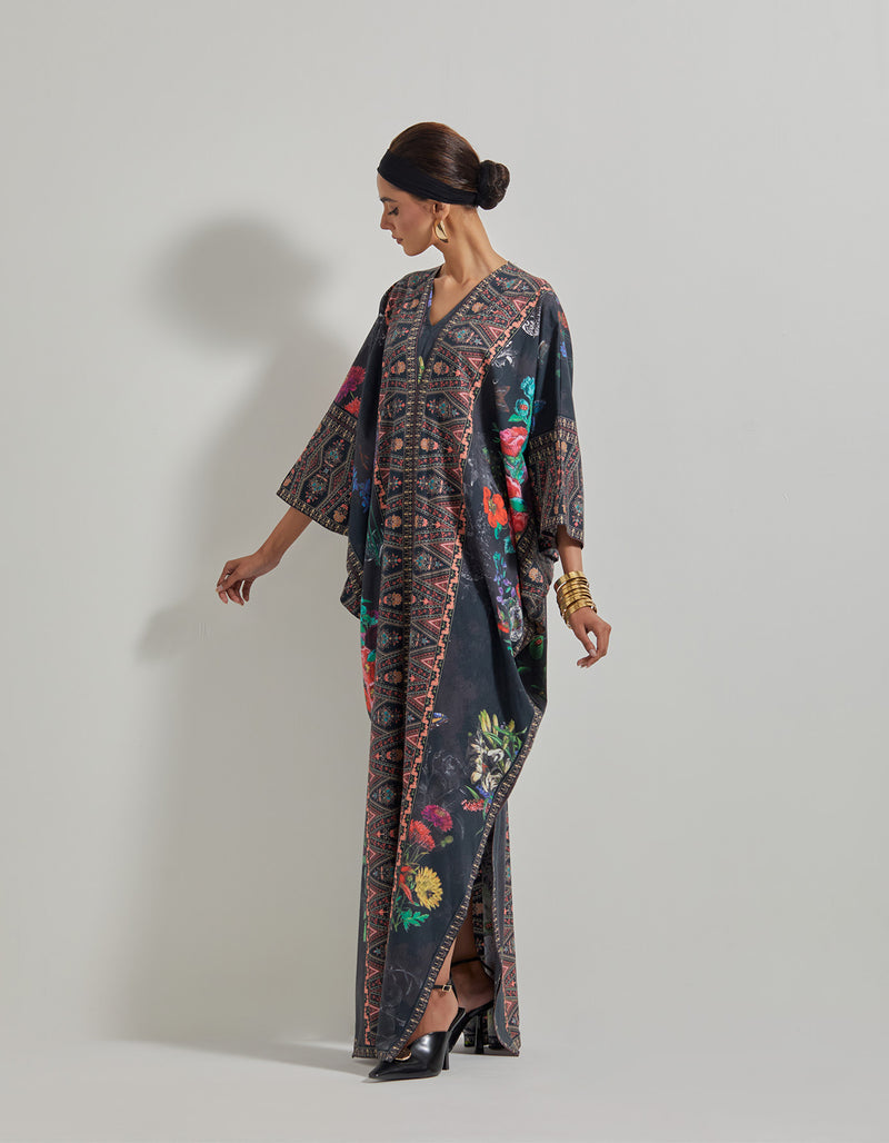 Black Botanical Kaftan