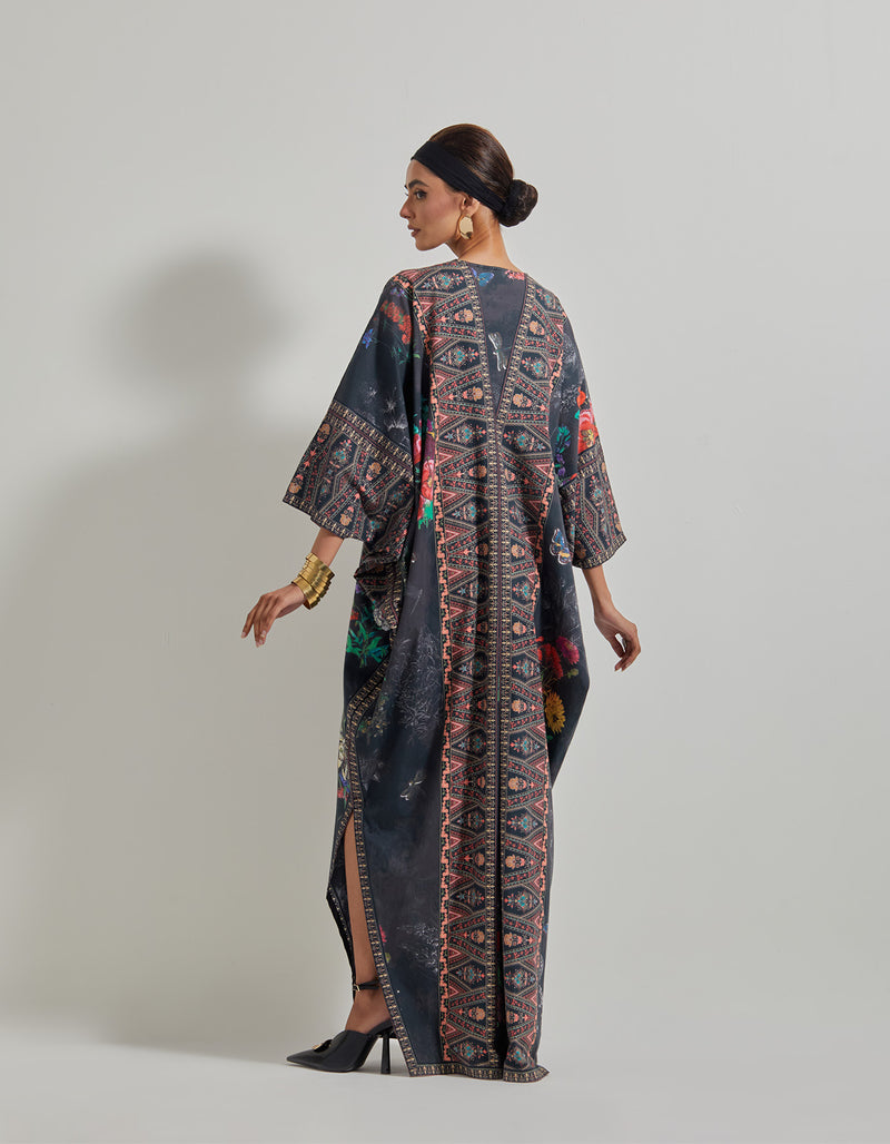 Black Botanical Kaftan