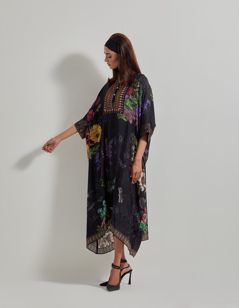 Black Botanical Tunic Dress